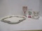 3 Vintage Painted Glass Vases and Victorian Porcelain Tray