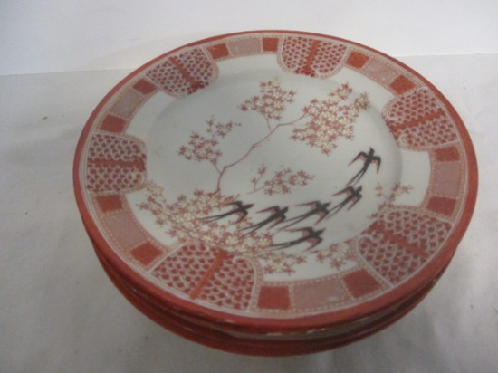 4 Vintage Red and White Oriental Plates