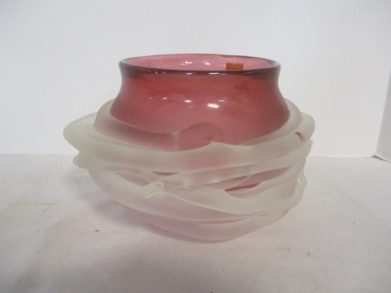 Art Deco Cranberry and White Glass Vase/Bowl