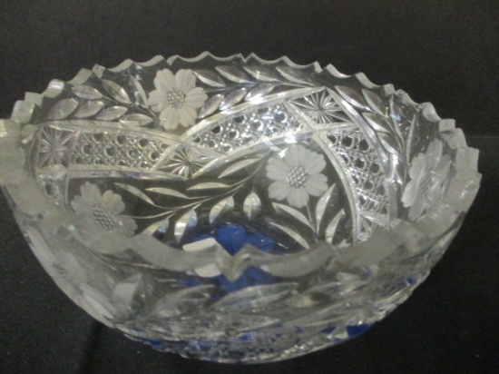 Vintage Brilliant Cut Glass Bowl with Blue Bottom