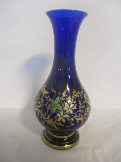 Victorian Blue Painted Art Glass Vase