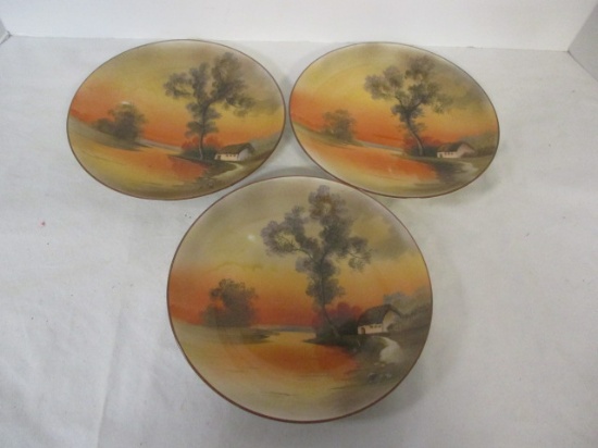 3 Noritake "M" Handpainted Plates