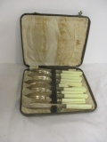 Antique Set of 12 Fish Fork and Knife Flatware in Case - Marked 