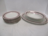 10 Pieces Chatham Pink and Silver Rim Fine China - Plates, Platter, Bowl
