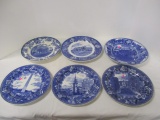 6 Wedgwood and Staffordshire Blue and White Souvenir Plates