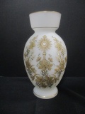 Satin Art Glass and Gold Painted Vase