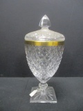 Vintage Cut Glass Crystal Footed Candy Dish with Lid