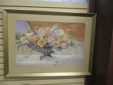 Large Floral Still Life Artwork on Board - Framed and Matted (no Glass)