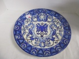 Large Blue and White Painted Pottery Plate Charger