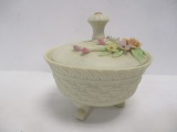 Lefton Antique Ivory Handpainted Footed Trinket Dish with Lid