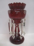 Antique Victorian Ruby Red Mantle Luster Cut Crystal Prisms - circa 1890s