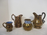 Collection of 4 Copper Luster Pitchers - All Sizes