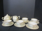 12-Pieces Vintage Handmalerei Schlaggenwald Ivory and Gold China
