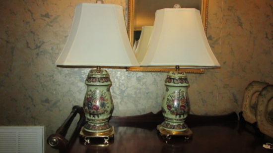 Pair of Gilt Chinese Jar Lamps with Brass Bases
