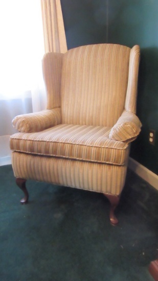 Custom Covered Wing Back Chair with Queen Anne Style Legs