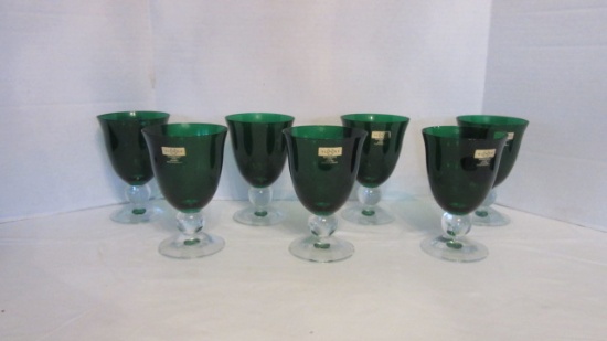 Seven Lenox "Holiday Gem" Emerald Crystal Goblets