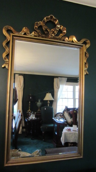 Gilt Beveled Mirror with "Tied Ribbon" Topper