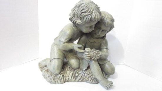 Sculpted Resin Children and Rabbit Statue