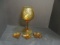 Amber Glass Martini Glass & 3 Small Dishes
