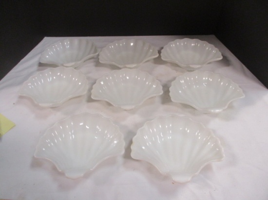 8 Shell Shaped Milk Glass Plates