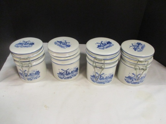 4 Delft Like Canisters