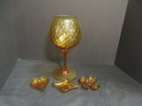 Amber Glass Martini Glass & 3 Small Dishes