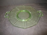 Green Glass Double Handle Sandwich Platter
