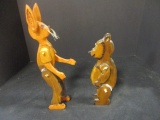 2 Wood Carved Animals