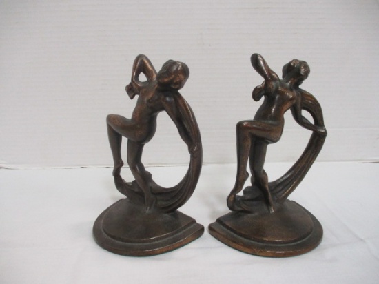 Pair of Art Deco Bronze Dancing Nude Bookends - Marked "10"