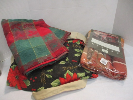 3 Cloth Tablecloths - 2 Christmas and 1 Fall in Aldi Canvass Bag