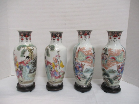 4 Vintage Japanese Vases on Wood Stands - circa Tokyo 1946