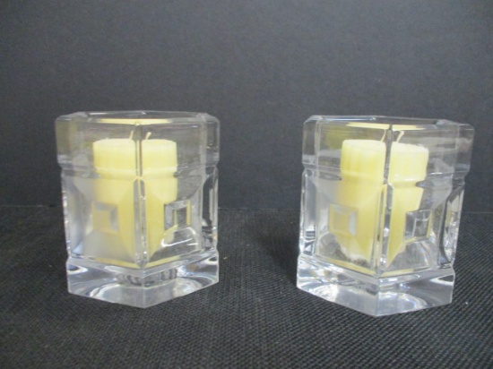 Pair of Rosenthal (Germany) Class Crystal Candleholders with Votive Candles