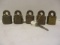 Five Vintage Counter Dial Registered US Mail Solid Brass Padlocks with One Key