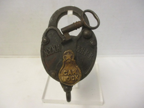Antique New York, New Haven & Hartford Railroad Solid Brass Padlock with Key