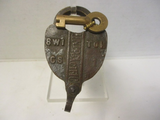 Antique Union Pacific Railroad "SWITCH CS 1" Solid Brass Padlock with Key
