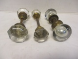 Three Vintage Sets of Facetted Glass Door Knobs with Knob Spindles