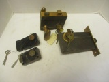 Three Old Dead Bolt Lock Sets and Bronze Knob/Dead Bolt Lockset with Keys