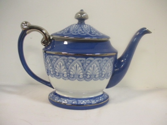 Bombay Blue/White Porcelain Teapot w/ Silver Accents