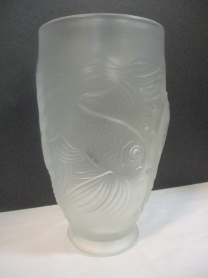 Vintage Koi Relief Design Satin Glass Vase