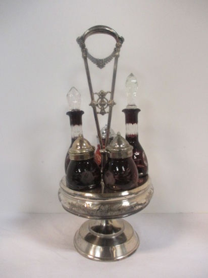 Red Cut to Clear Glass Bottle Victorian Castor Set