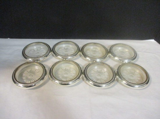 Eight W&S Backinton Silverplated Rim Glass Coasters