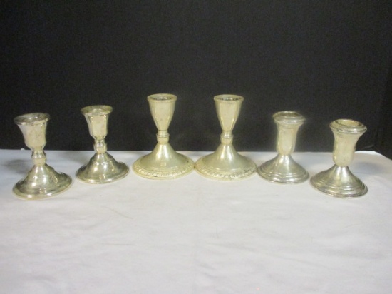 Three Pair of Weighted Sterling Candleholders