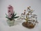 Miniature Glass Hyacinth Bonsai and Geode Slice and Twisted Brass Tree