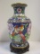 Signed Large Flower and Bird Design Cloisonne Vase with Rosewood Stand