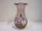 Handpainted Amethyst Art Glass Ruffle Vase