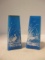 Pair of Blue Opaline Glass Vases with Mary Gregory Style Heron on Pond Designs