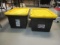 Two Black Heavy Duty Totes with Yellow Lids