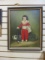 Signed Victorian Child with Cats and Birds Artwork on Board