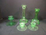 Vintage Green Uranium/Vaseline Glass Candle Holders