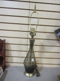 Midcentury Smoke Glass Table Lamp with Brass Base